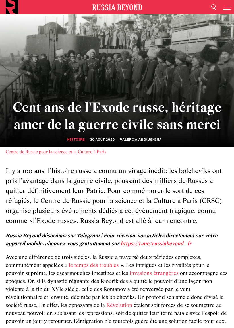 Cent ans de l'Exode russe, héritage amer de la guerre civile sans merci.